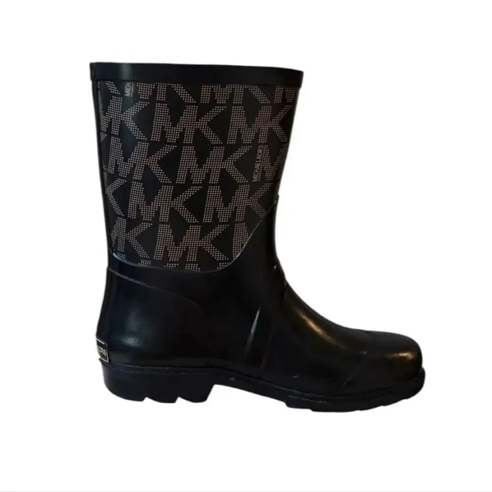 Michael Kors Daisy Logo-T Black & Gold Kids Rain Boots Size 3